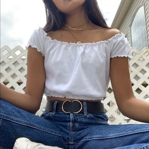 ❌SOLD: White Lettuce Hem Off the Shoulder Top